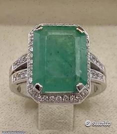 ANELLO CERTIFICATO ORO 18kt DIAMANTI SMERALDO 5,92