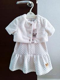 Completo bambina bianco abito + pelliccia, 18-24 m