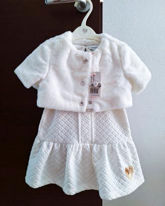 Completo bambina bianco abito + pelliccia, 18-24 m