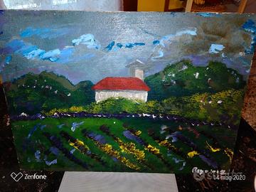 QUADRO PAESAGGIO CON CASA ROSSA