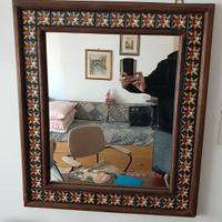 Specchio in legno Nepal,con piastrelle in ceramica