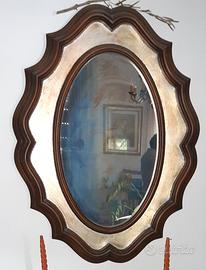 Specchio Ovale 91x61 Cm Con Cornice In Legno E Perline - Stile Rustico Bohémien Per Bagno, Ingresso E Soggiorno - 3