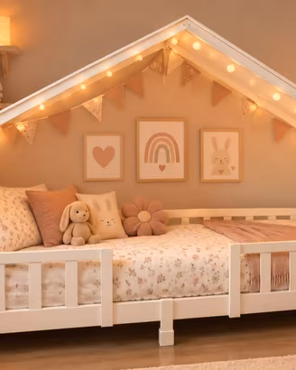 letto montessoriano bianco con tetto