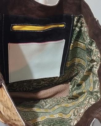 Borsa in pelle misto stoffa