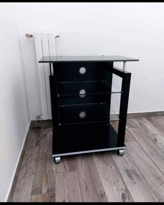 Porta TV in vetro scuro con ruote 