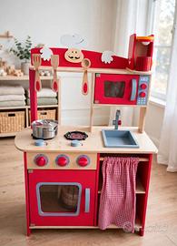 Cucinetta in Legno Bambini Rossa - Con Accessori