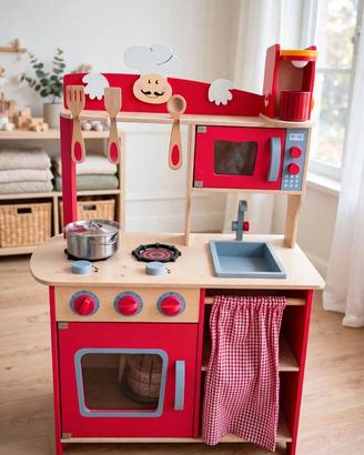 Cucinetta in Legno Bambini Rossa - Con Accessori
