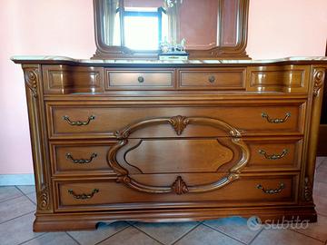 Cassettiera con specchio e piano in marmo