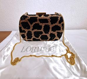Pochette rigida Loriblu con strass, nero e oro