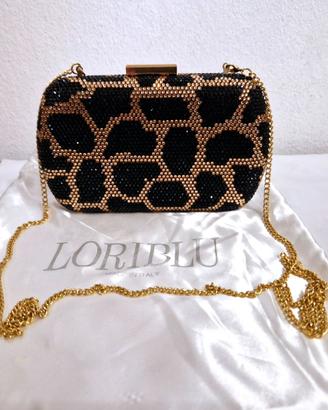 Pochette rigida Loriblu con strass, nero e oro