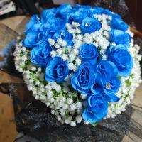 Mazzo fiori rose bouquet bride sposa blu bianchi