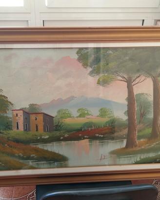 Quadro grande cm 130 x 70 paesaggio vintage 