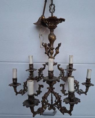 Lampadario ottone massiccio 9 luci