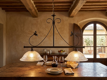 Lampadario Vintage a Sospensione in Ferro Battuto