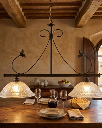 Lampadario Vintage a Sospensione in Ferro Battuto