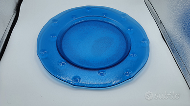 Vassoio nuovo vetro blu Maestri Vetrai.Diam. 34 cm