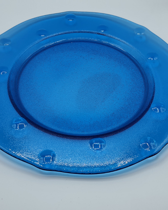 Vassoio nuovo vetro blu Maestri Vetrai.Diam. 34 cm