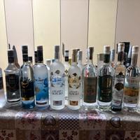 Collezione di bottiglie di vodka originali russe