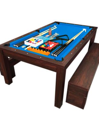 Tavolo da biliardo diventa tavolo Rich Blue+Panche