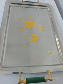 Vassoio vintage in acciaio 18/10 e oro 24 carati