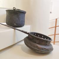 ANTICO PAIOLO E SCALDALETTO IN RAME MASSICCIO 1800