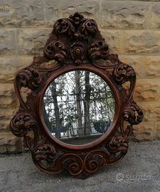 specchio cornice legno decorato