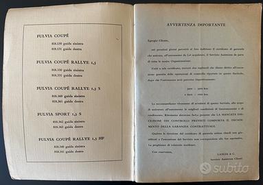 Lancia Fulvia coupè Libretto Uso Manutenzione HF