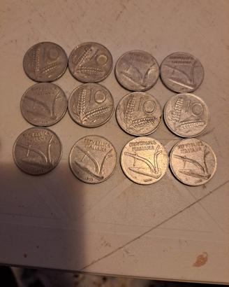 nr.12 monete da 10 lire 1955.