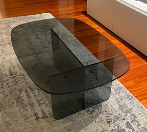 Tavolino da Caffè Ovale in Vetro Temperato nero