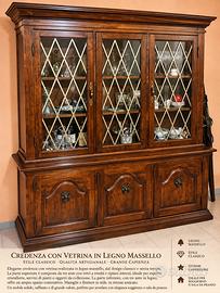 Credenza con Vetrina in Legno Massello – Classico,