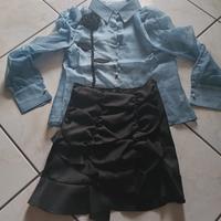 Completo camicia blu pavone e gonna/pantalone