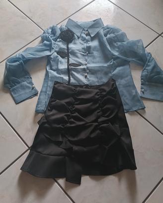 Completo camicia blu pavone e gonna/pantalone