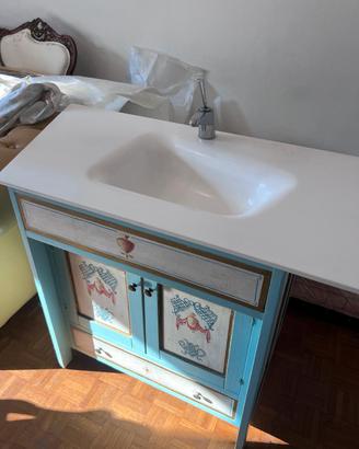 Mobile bagno singolo artigianale dipinto a mano