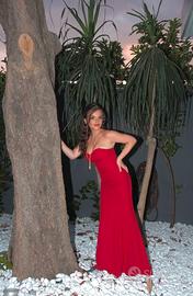 abito cerimonia rosso modello sirena