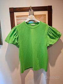 tshirt basic verde acceso cotone e yersey Zara L