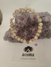 bracciale rigido ottone,agata bianca