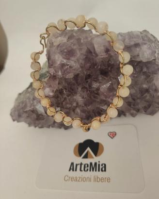 bracciale rigido ottone,agata bianca