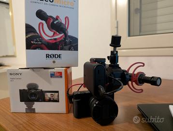 sony zv-1 + obiettivo macro + rig + microfono rode