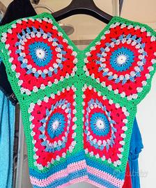 Maglia donna in cotone con mattonelle granny