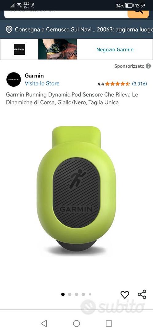 Garmin Running Dynamic Pod - Sensore Dinamiche Corsa Per Forerunner E Fenix (Giallo/Nero)