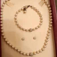 Set Collana, bracciale , orecchini perla e Argernt