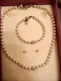 Set Collana, bracciale , orecchini perla e Argernt