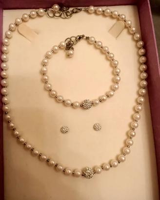 Set Collana, bracciale , orecchini perla e Argernt
