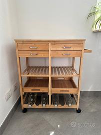 Carrello cucina in bambù con cassetti e ruote