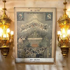 Antico pannello catechismo per analfabeti 1800