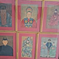 6 stampe antenati cinesi Qing incorniciate