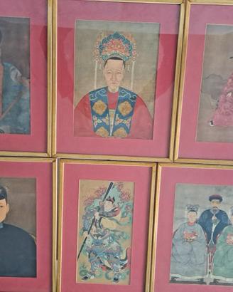 6 stampe antenati cinesi Qing incorniciate