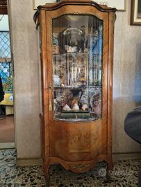  vetrinetta legno e cristallo con intarsi dorati