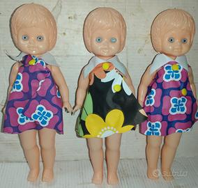 Lotto di 3 bamboline vintage anni 60 in materiale