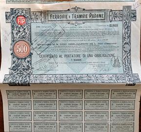 certificato azionario FERROVIE E TRAMVIE PADANE - 